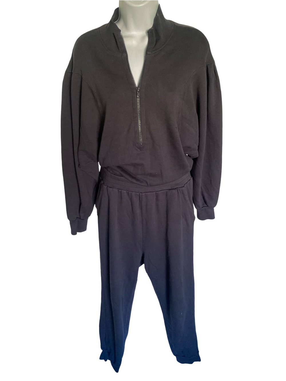 Frame Mock Neck Noir Black ( gray )Long-Sleeve Zip Front Jumpsuit -S